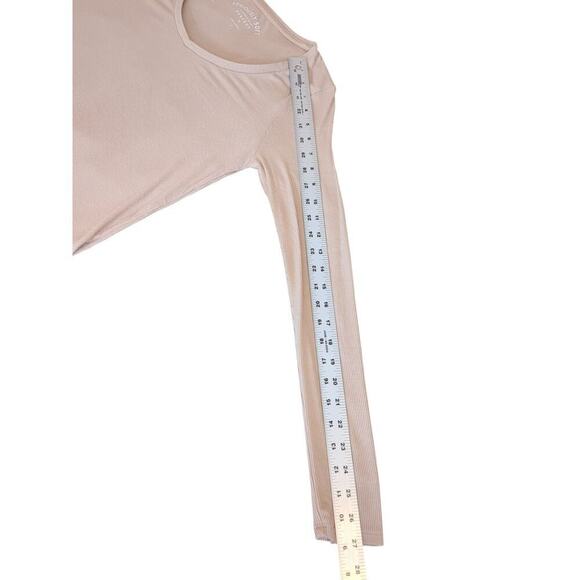 Aero Seriously Soft Beige V Neck Long Sleeve Solid Women Neckline Small - Picture 5 of 7